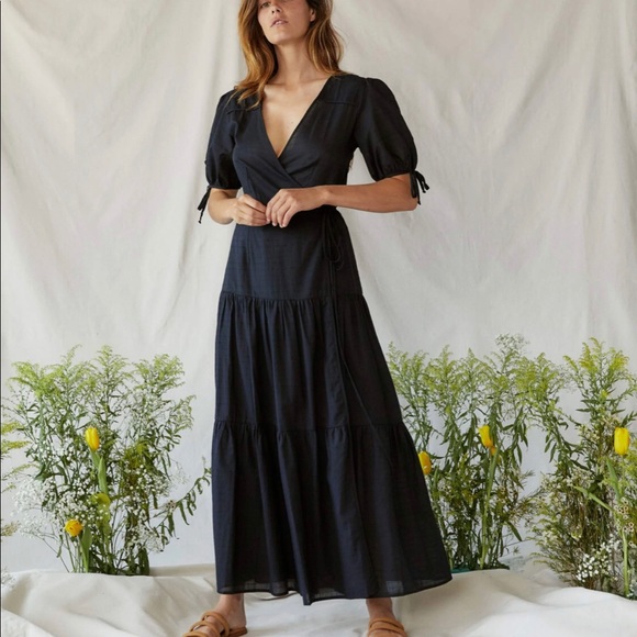 Christy Dawn Dresses & Skirts - Christy Dawn The Augusta Dress L Midnight Black Wrap Maxi V Neck Women’s